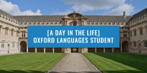 iconic view of an oxford university courtyard with text over the top of the image