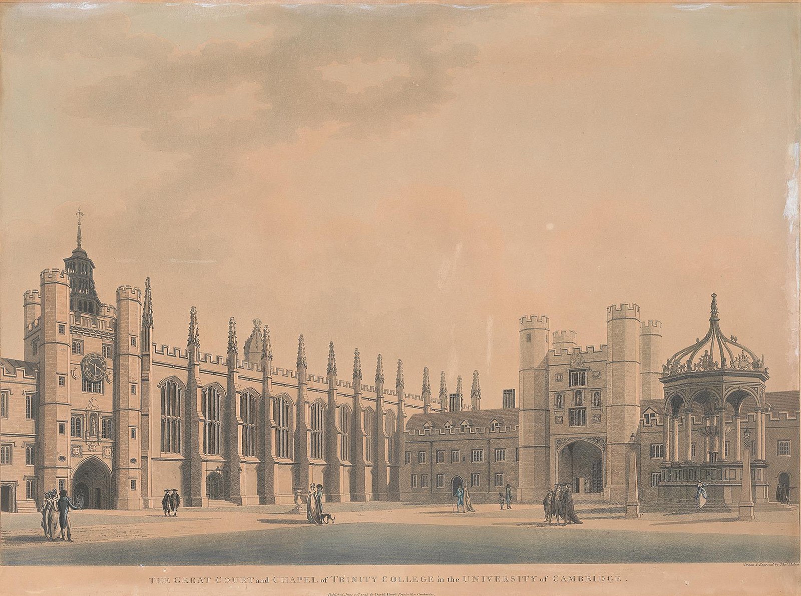 The Great Court and Chapel of Trinity College in the University of Cambridge - Landscape Painting dated 1789