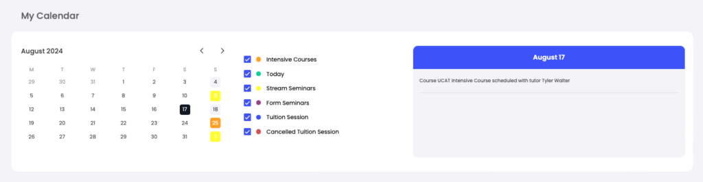 UniAdmissions Portal Calendar