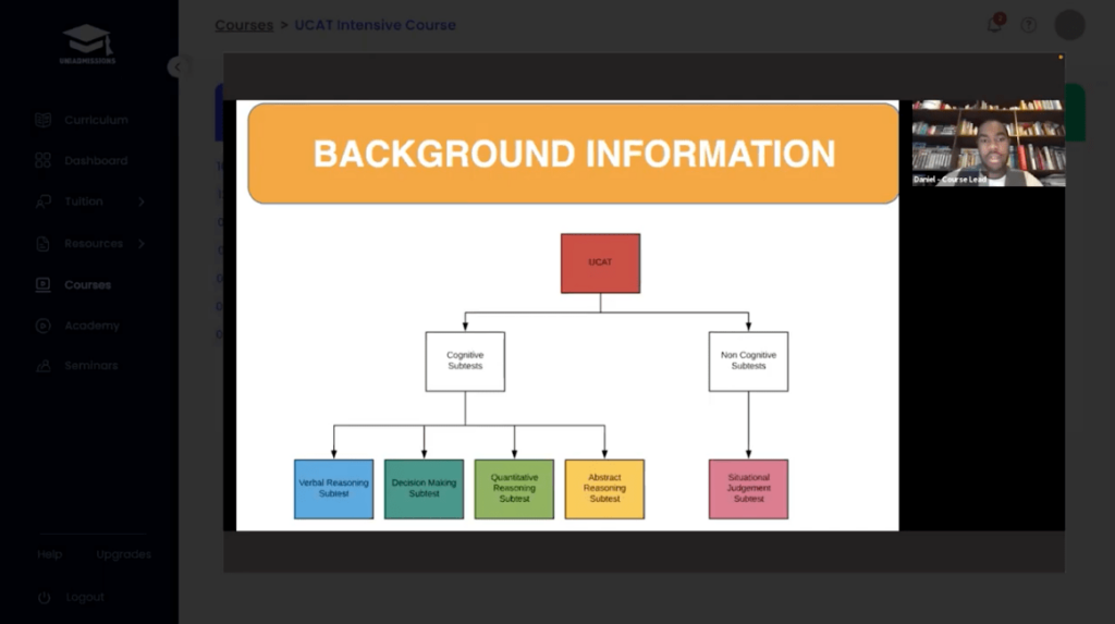 UniAdmissions Portal Courses Live Course Window