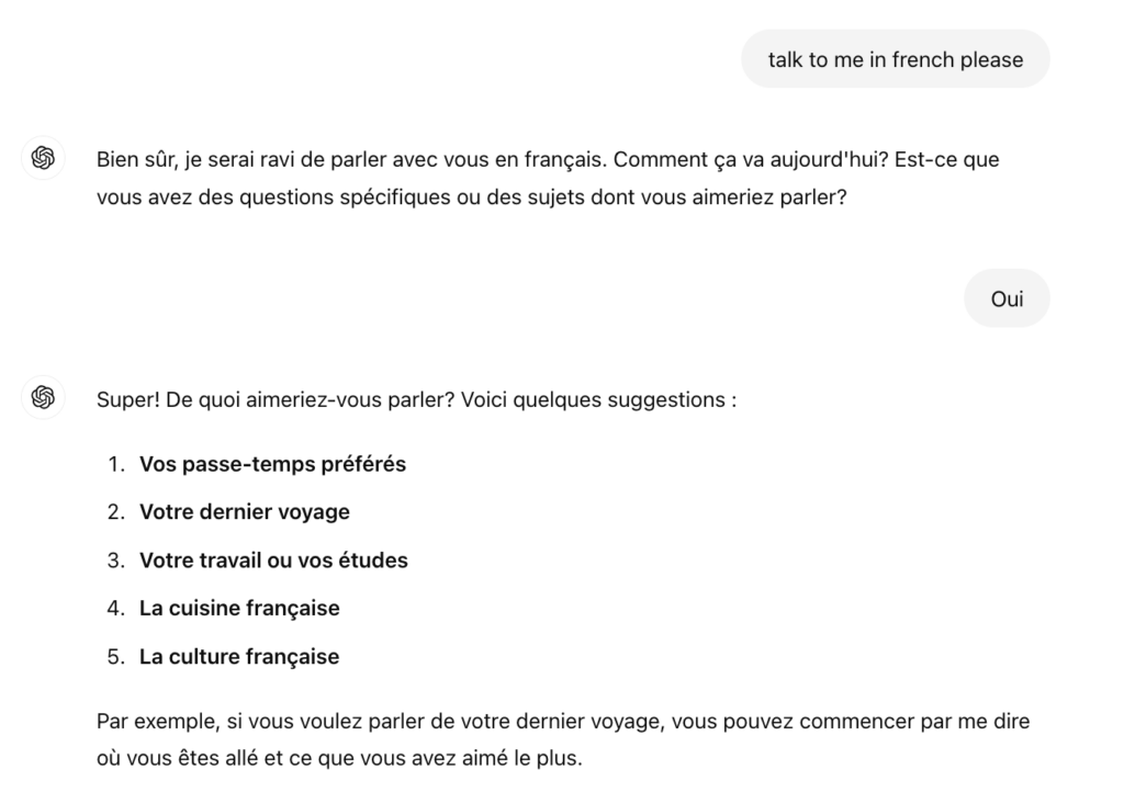 Chat GPT French Conversation