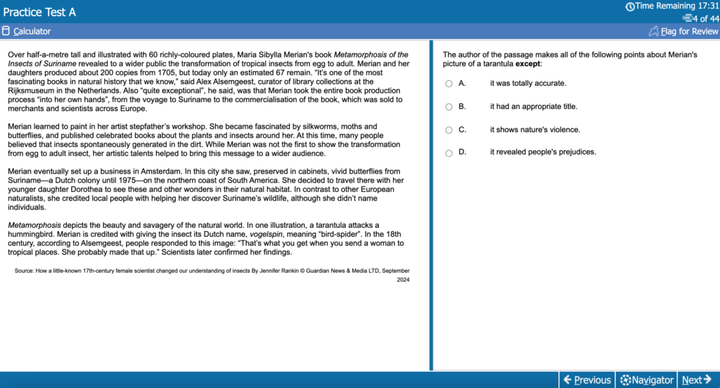 UCAT Test Platform Screenshot Displaying Verbal Reasoning Question