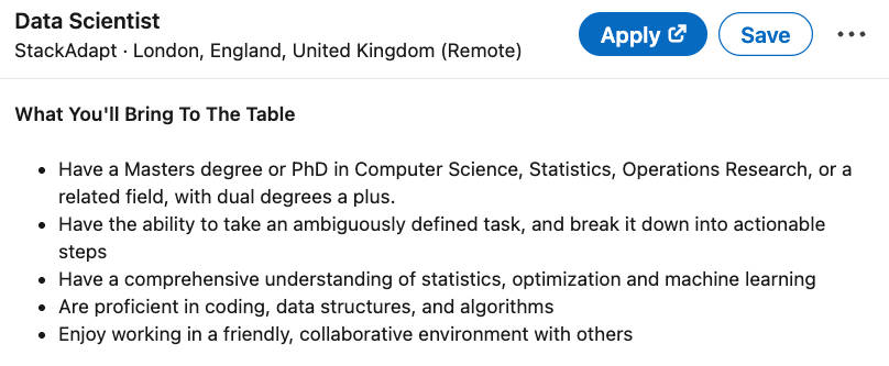 Data Science Job Ad
