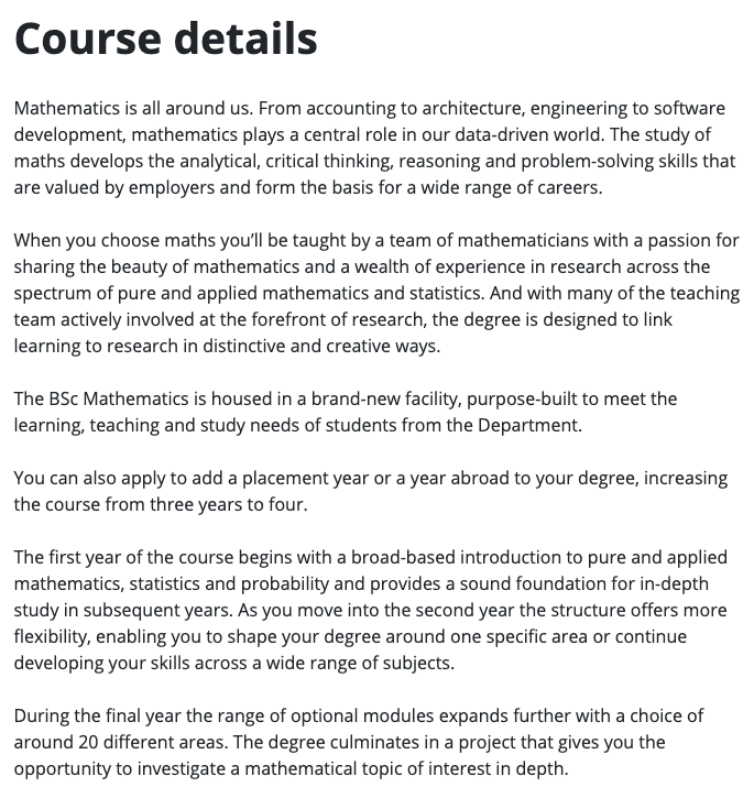 Durham Maths Course Details